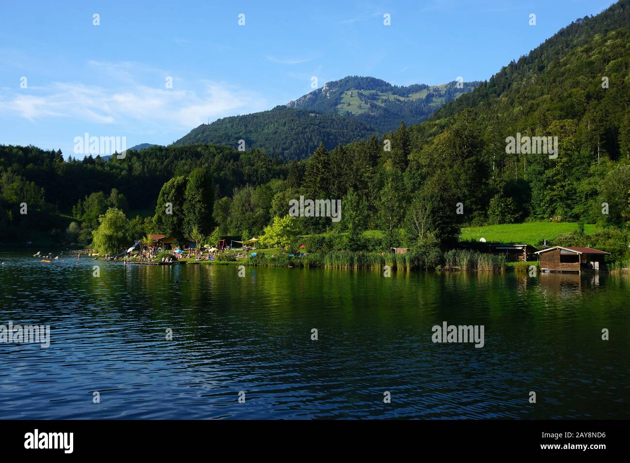 lago, lago balneabile, chiemgau-alpi, baviera, Germania, Foto Stock