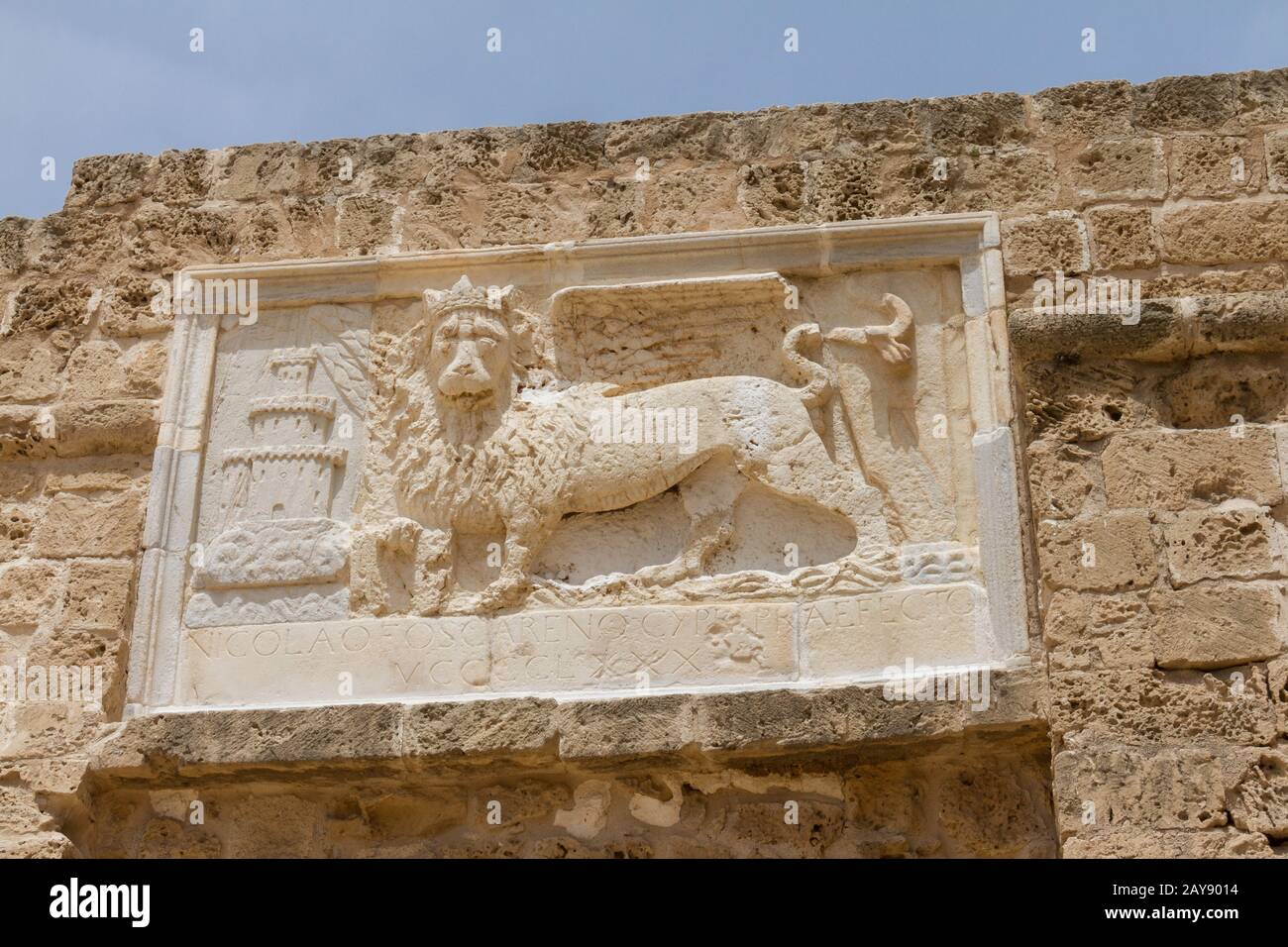 Scultura del leone alato di San Marco a Famagosta, Cipro Foto Stock