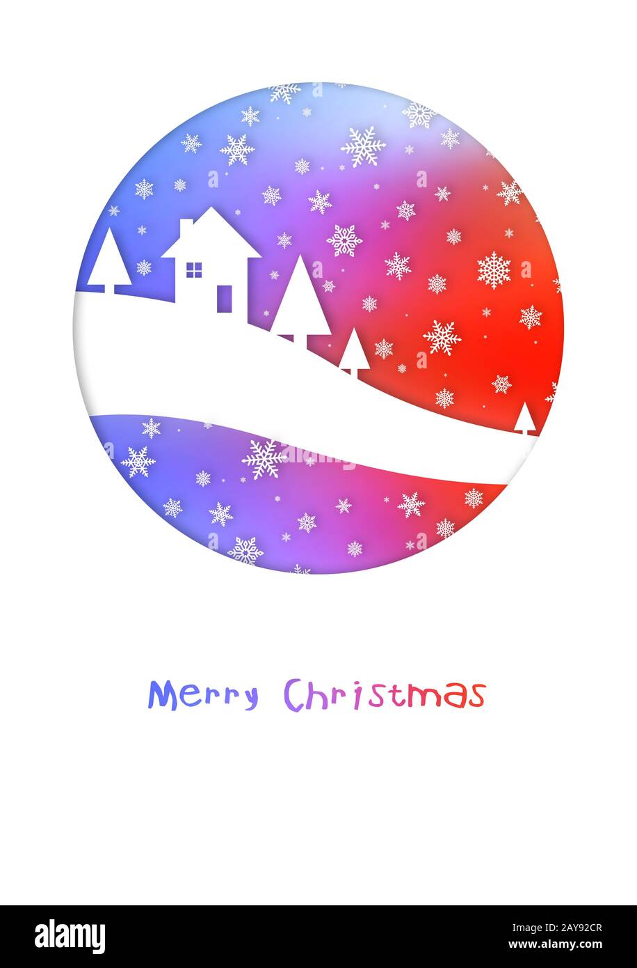Carta invernale dell'arcobaleno di Natale allegro Foto Stock