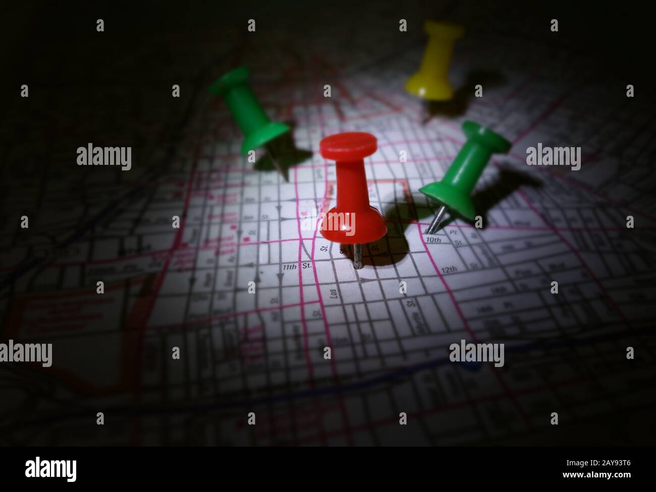 Pin in una mappa Foto Stock