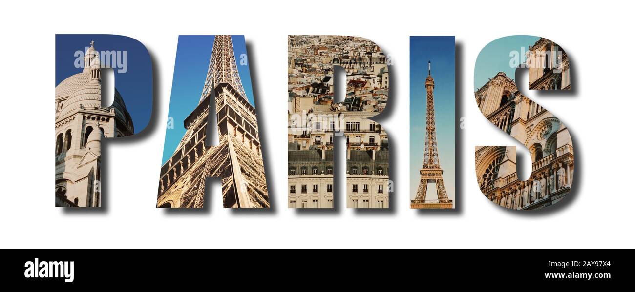 Parigi Francia collage su bianco Foto Stock