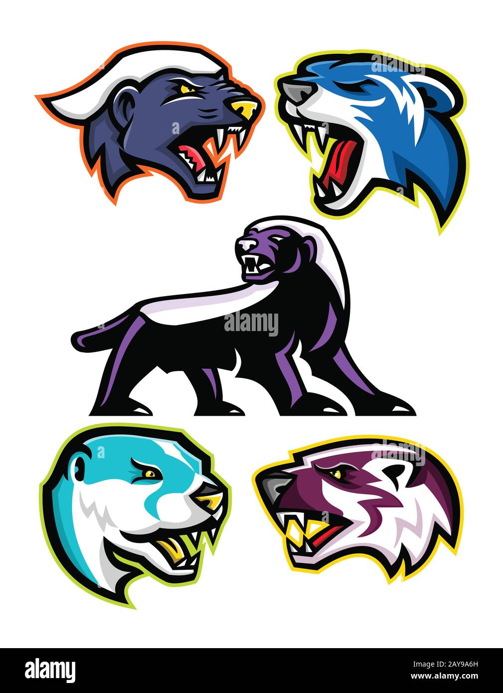 Fossorial carnivori e mammiferi raccolta mascotte Foto Stock