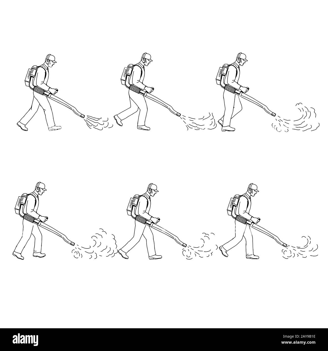 Giardiniere con disegno di sequenza di camminata della ventola della foglia Foto Stock