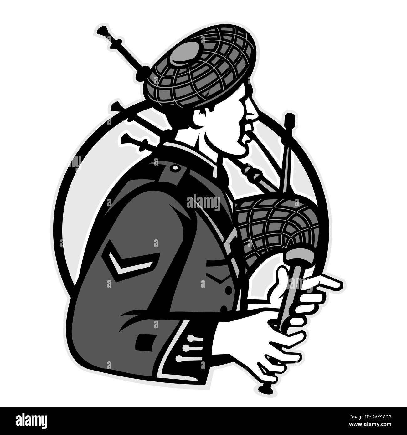 Bagpiper Bagpipe Scotsman Grayscale retro Foto Stock