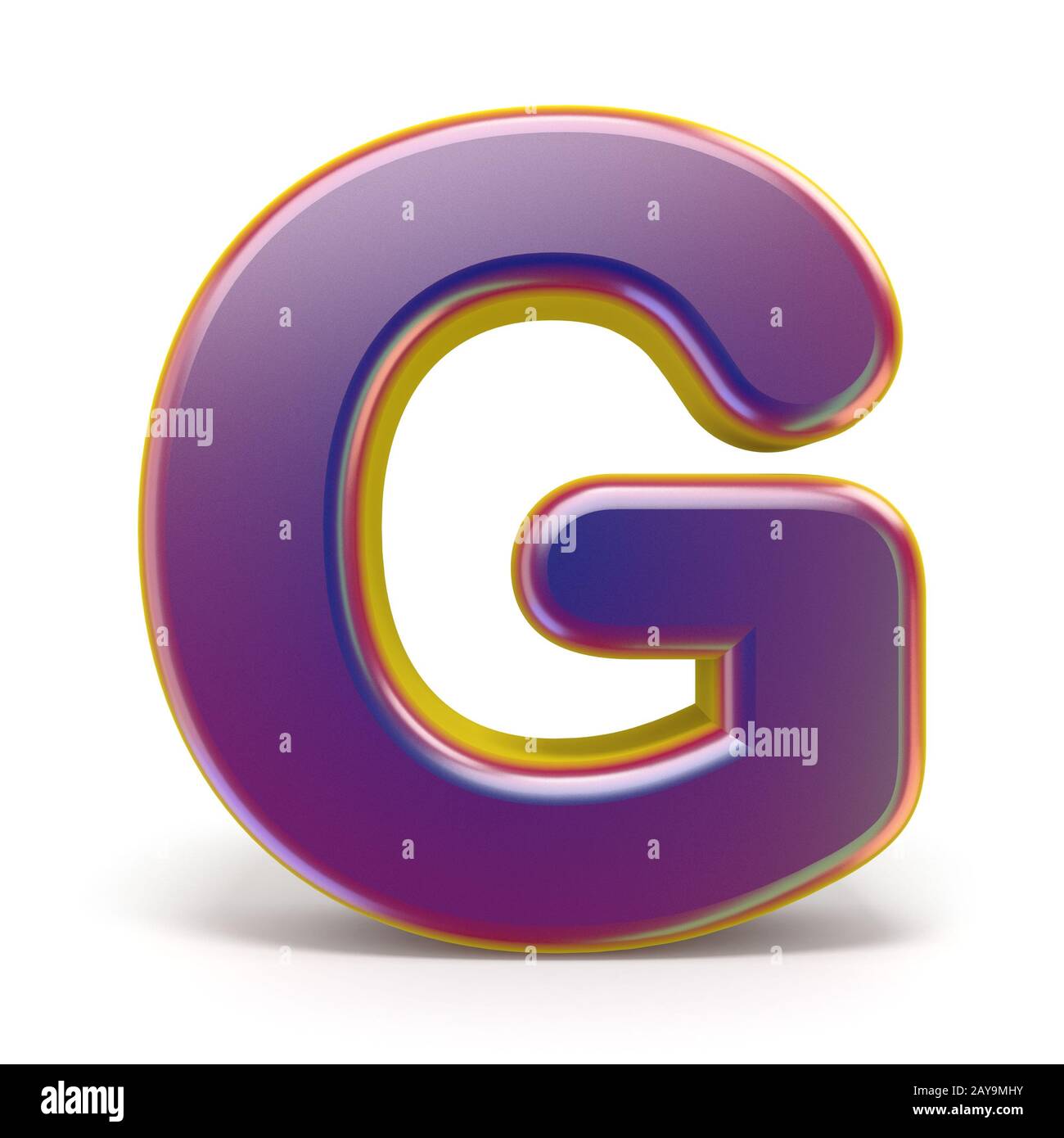 Lettera G carattere viola giallo delineato 3D Foto Stock