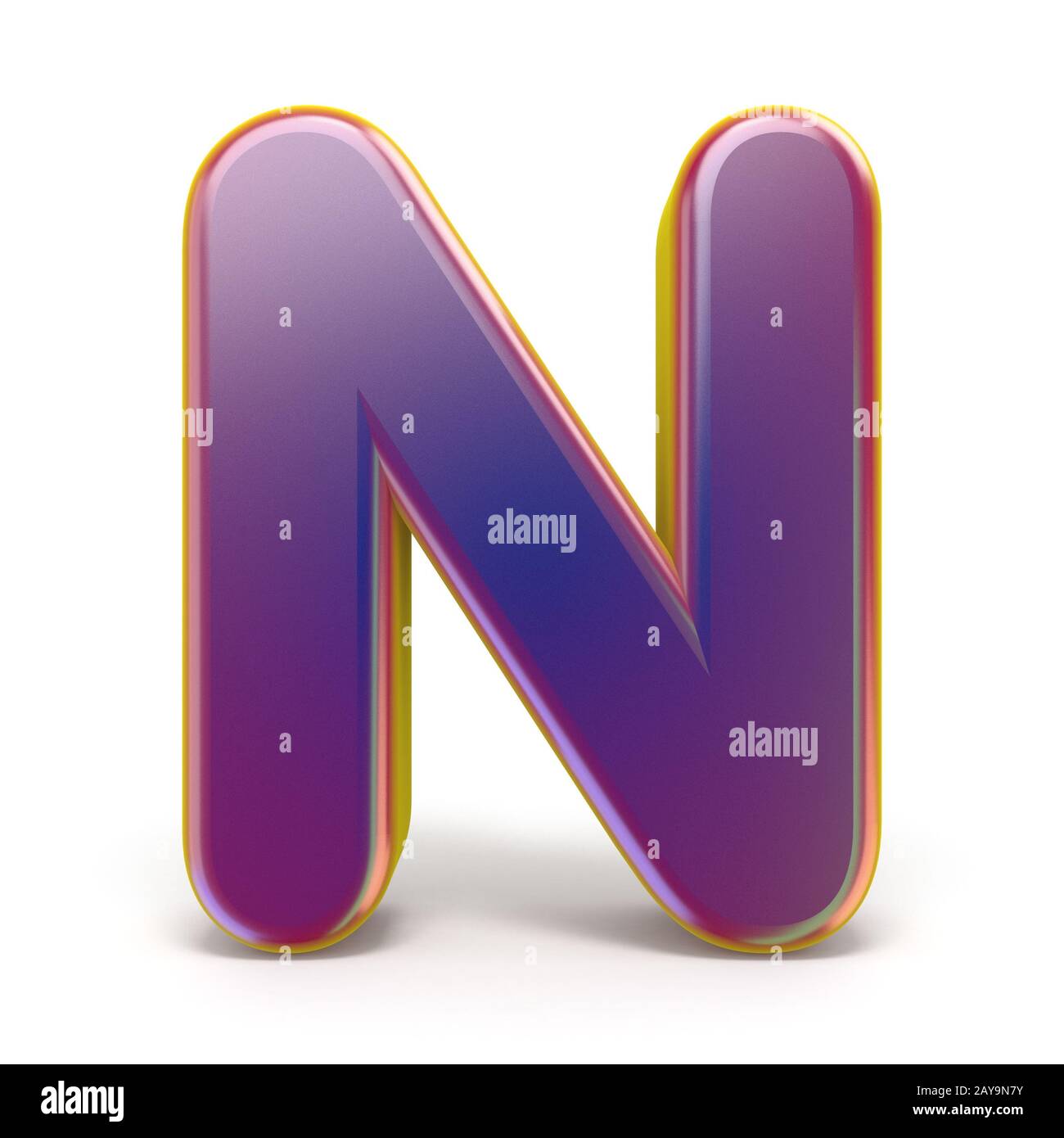 Lettera N carattere viola giallo delineato 3D Foto Stock
