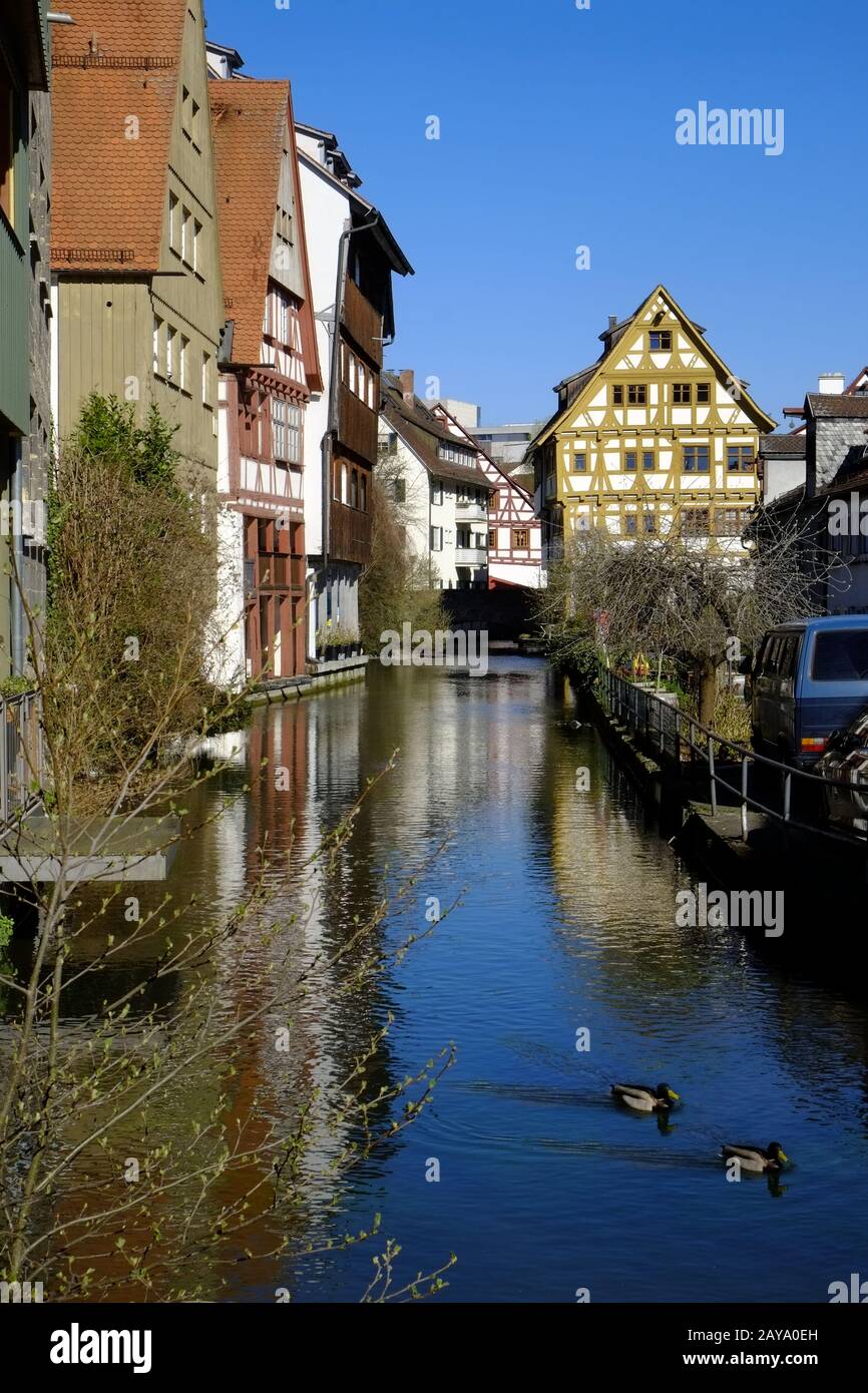 Ulm, Fischerviertel, quartiere dei pescatori Foto Stock