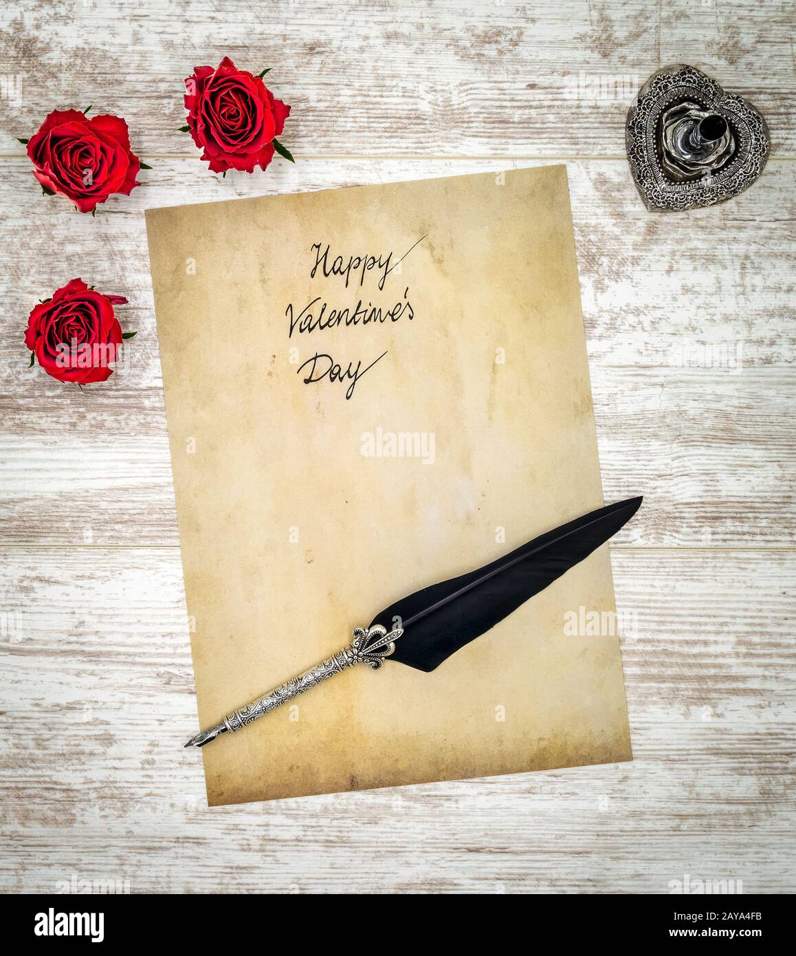 Carta Happy Valentines Day con rose e aneto Foto Stock