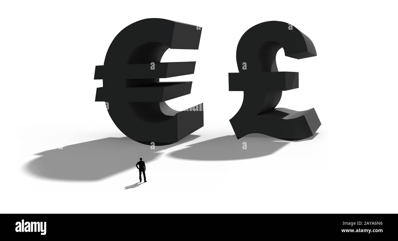 3D illustrazione della sterlina e l'Euro. Simbolo per il british Brexit referendum. Foto Stock