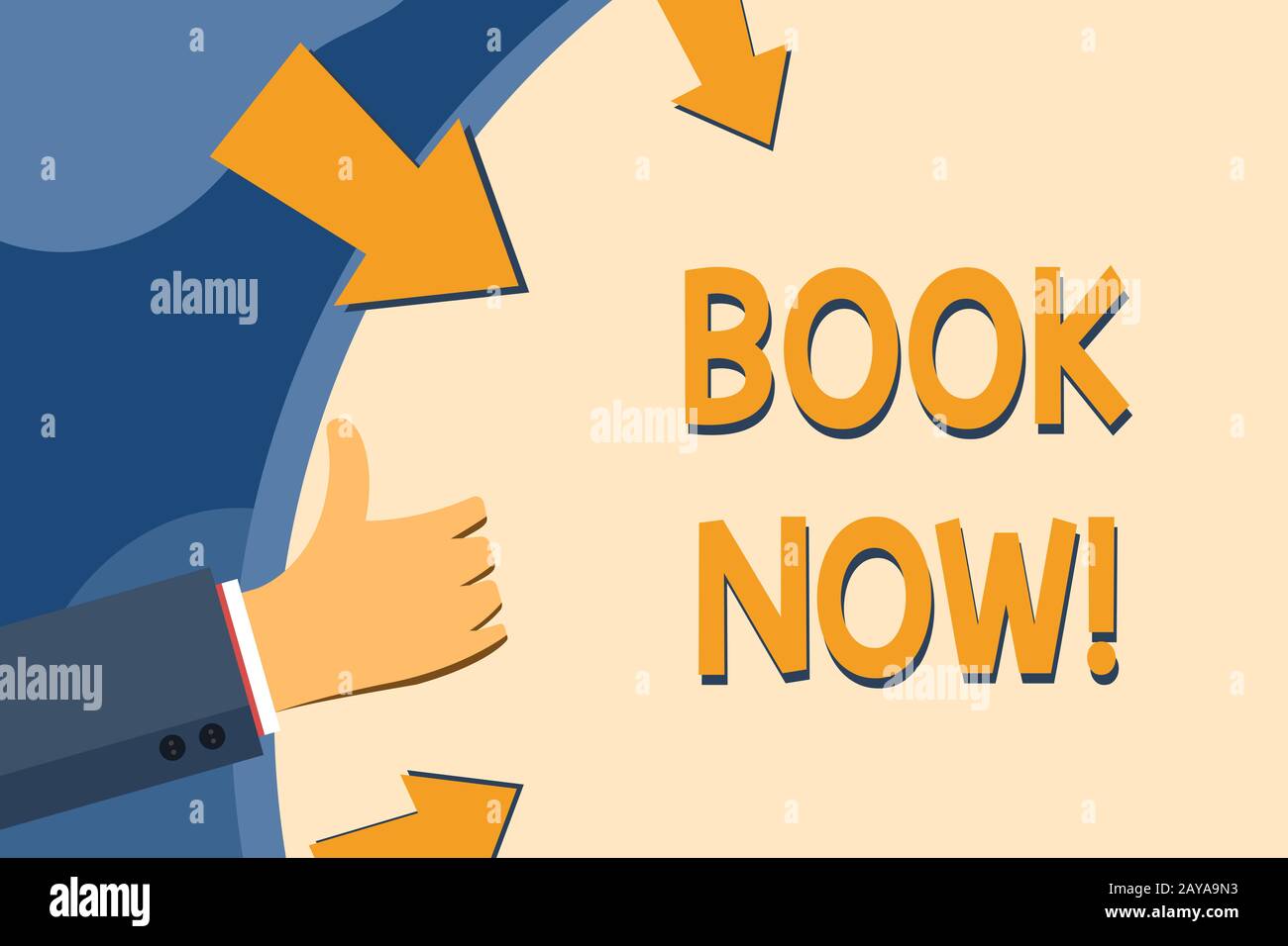 Cartello di testo con la scritta Prenota ora. Foto concettuale garantita per avere posto perché avete già acquistato mano gesturing Thumb Foto Stock