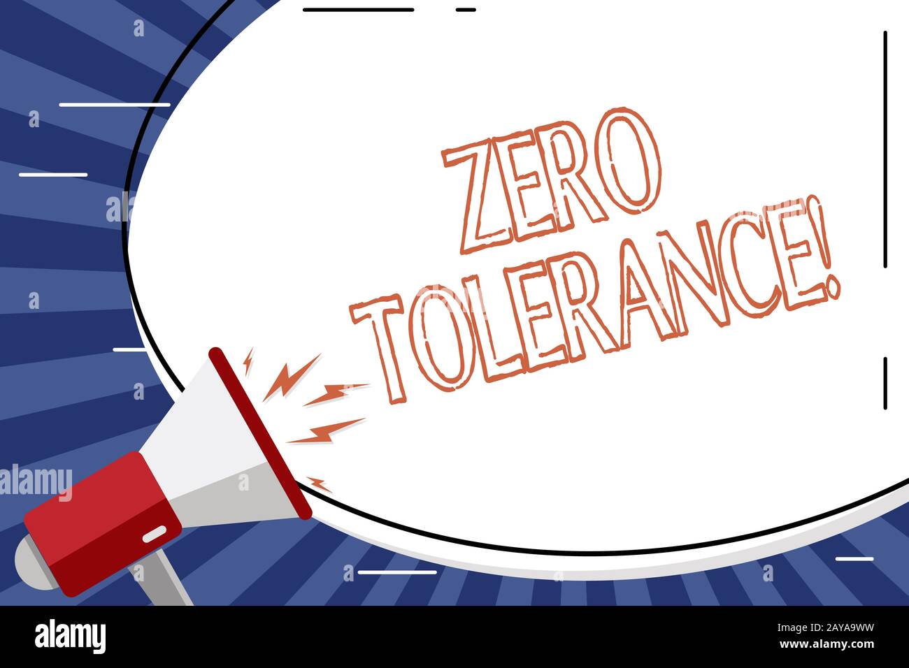 Testo di scrittura tolleranza zero. Concetto che significa rifiuto accettare il comportamento antisociale tipicamente da bianco rigido enorme ovale S Foto Stock