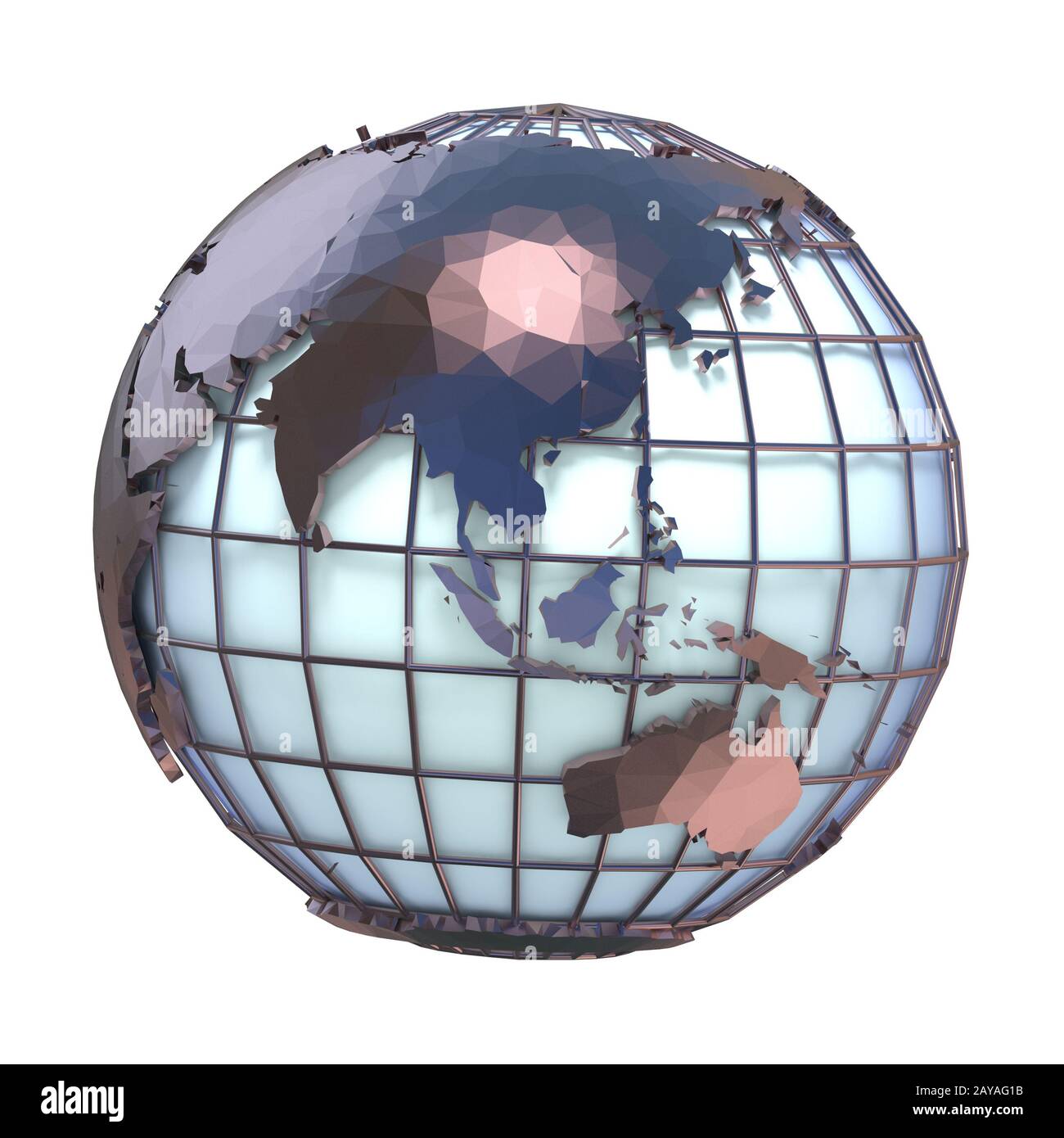 Illustrazione in stile poligonale del globo terrestre, visualizzazione 3D di Asia e Oceania Foto Stock