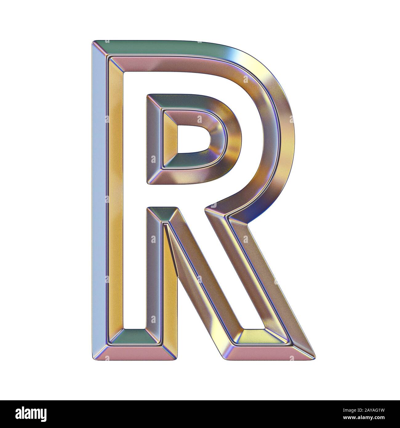 Carattere cromato con riflessi colorati Letter R 3D Foto Stock