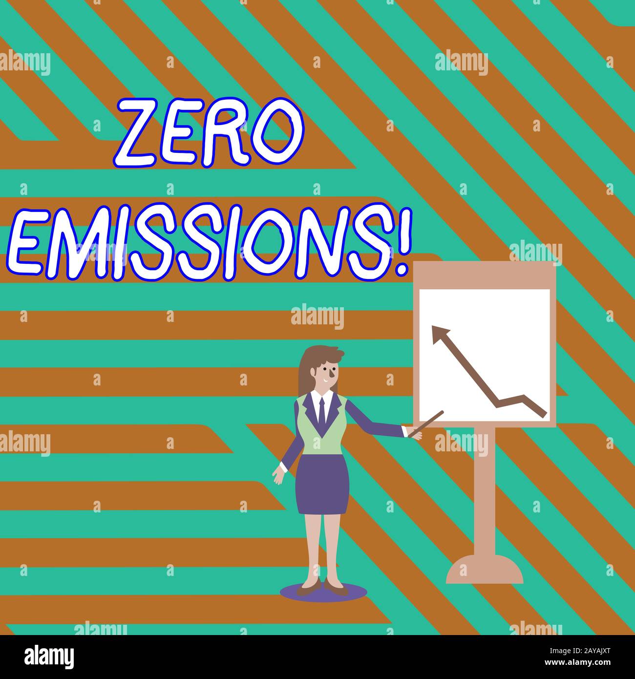 Testo per la scrittura di parole Zero Emissions. Business Concept for non emette prodotti di scarto che inquinano l'ambiente Businesswoman Holdin Foto Stock