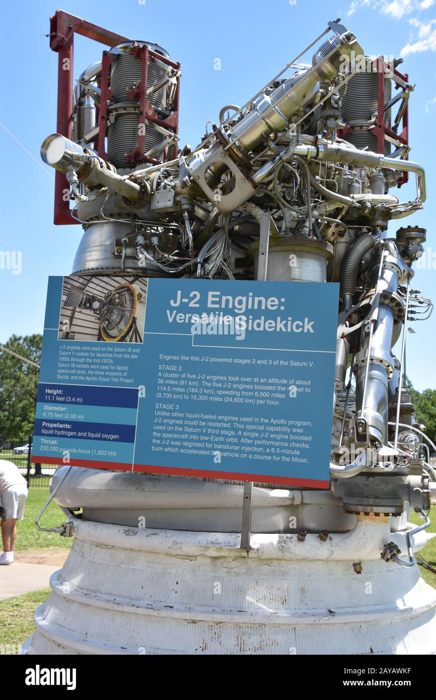 Motore J-2 a Rocket Park presso lo Space Center di Houston, Texas Foto Stock