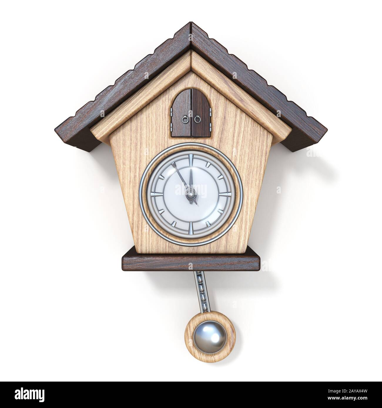 Tradizionale orologio a cucù in legno Vista frontale 3D Foto Stock