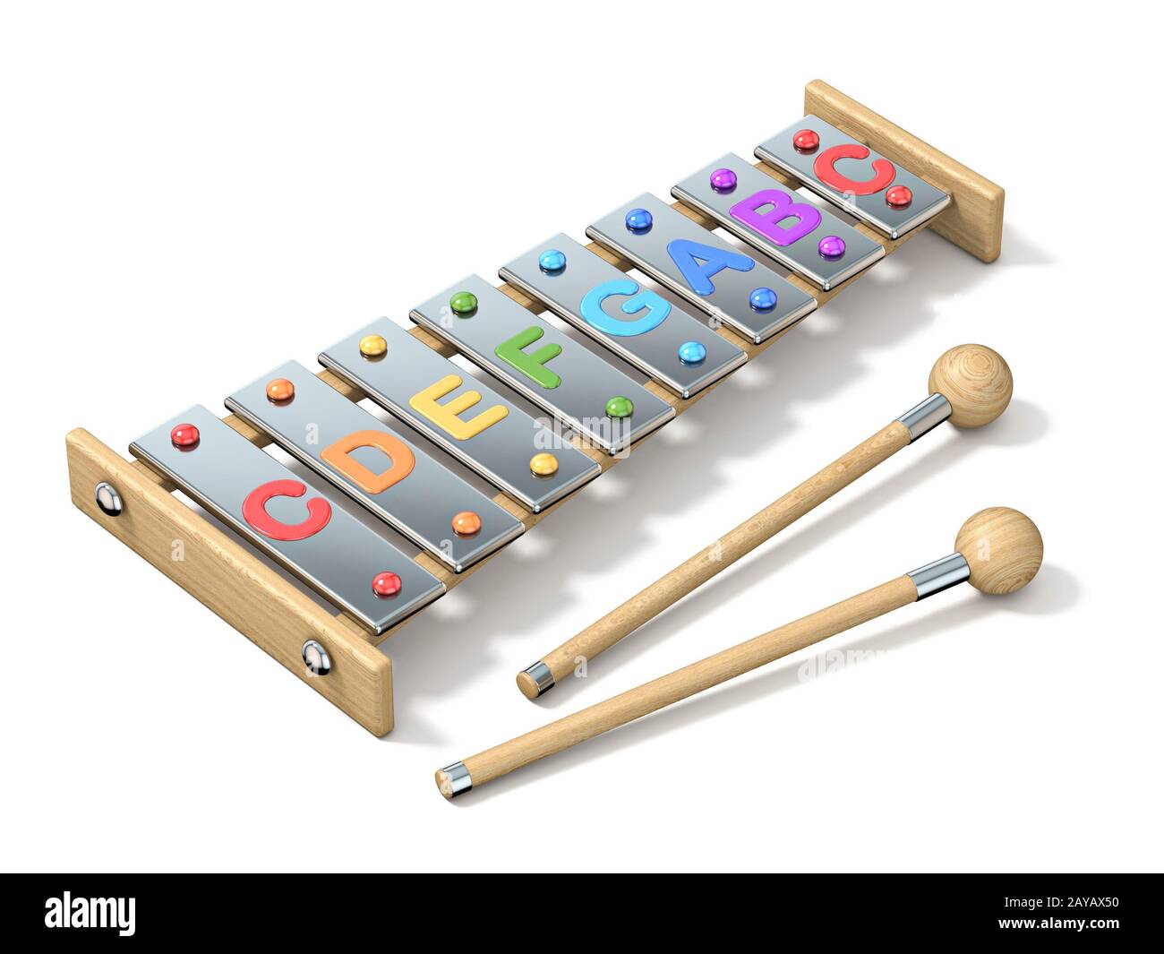 Coloratissimo otto note, un ottava xilofono 3D Foto Stock