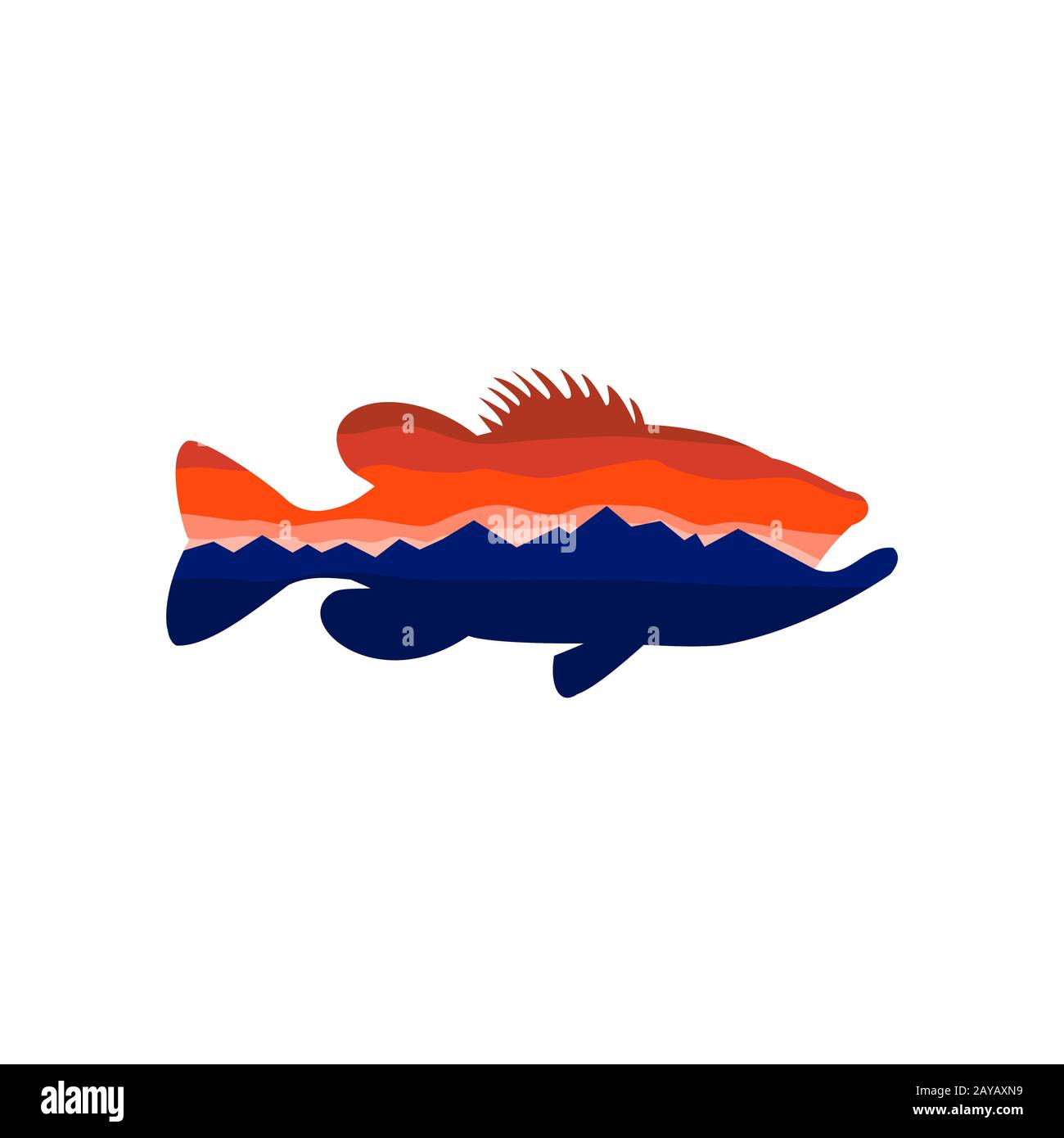 Largemouth Bass Mountains Silhouette retro Foto Stock