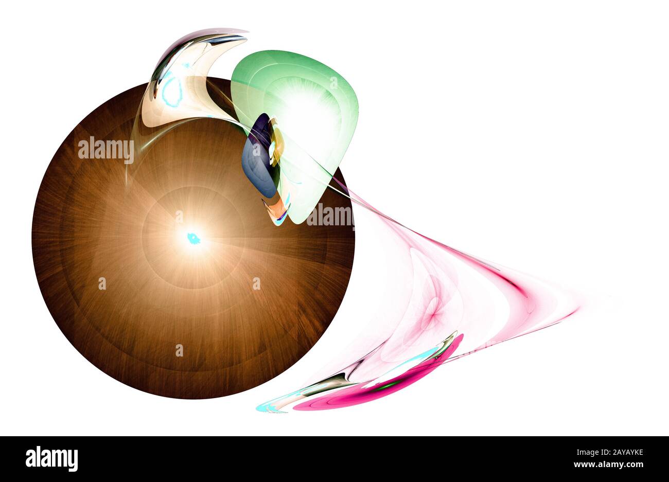 Immagine frattale: Bella palla luminosa colorata con decorazioni. Foto Stock