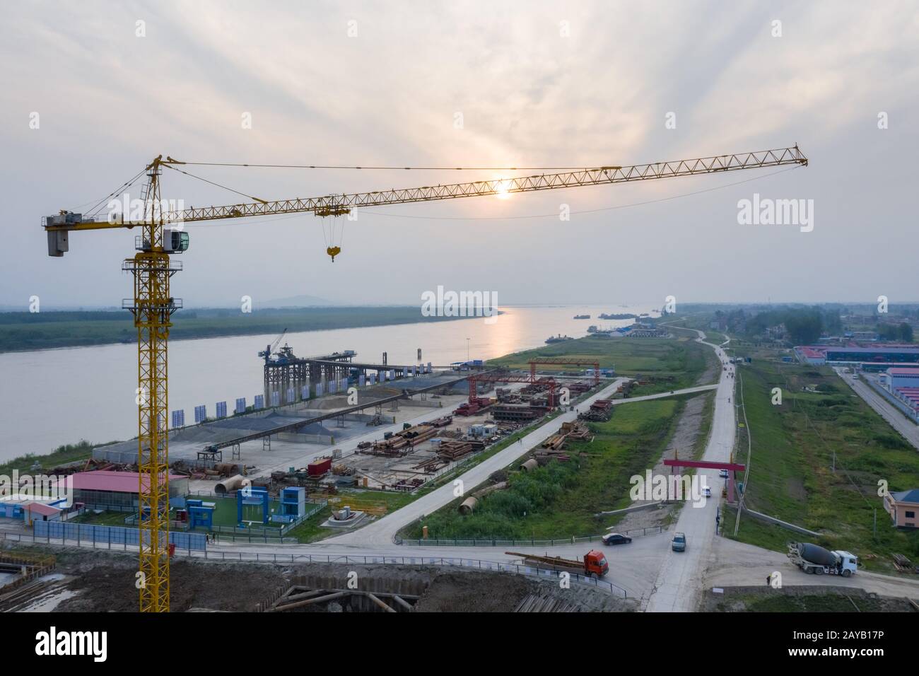 gru in primo piano al crepuscolo Foto Stock