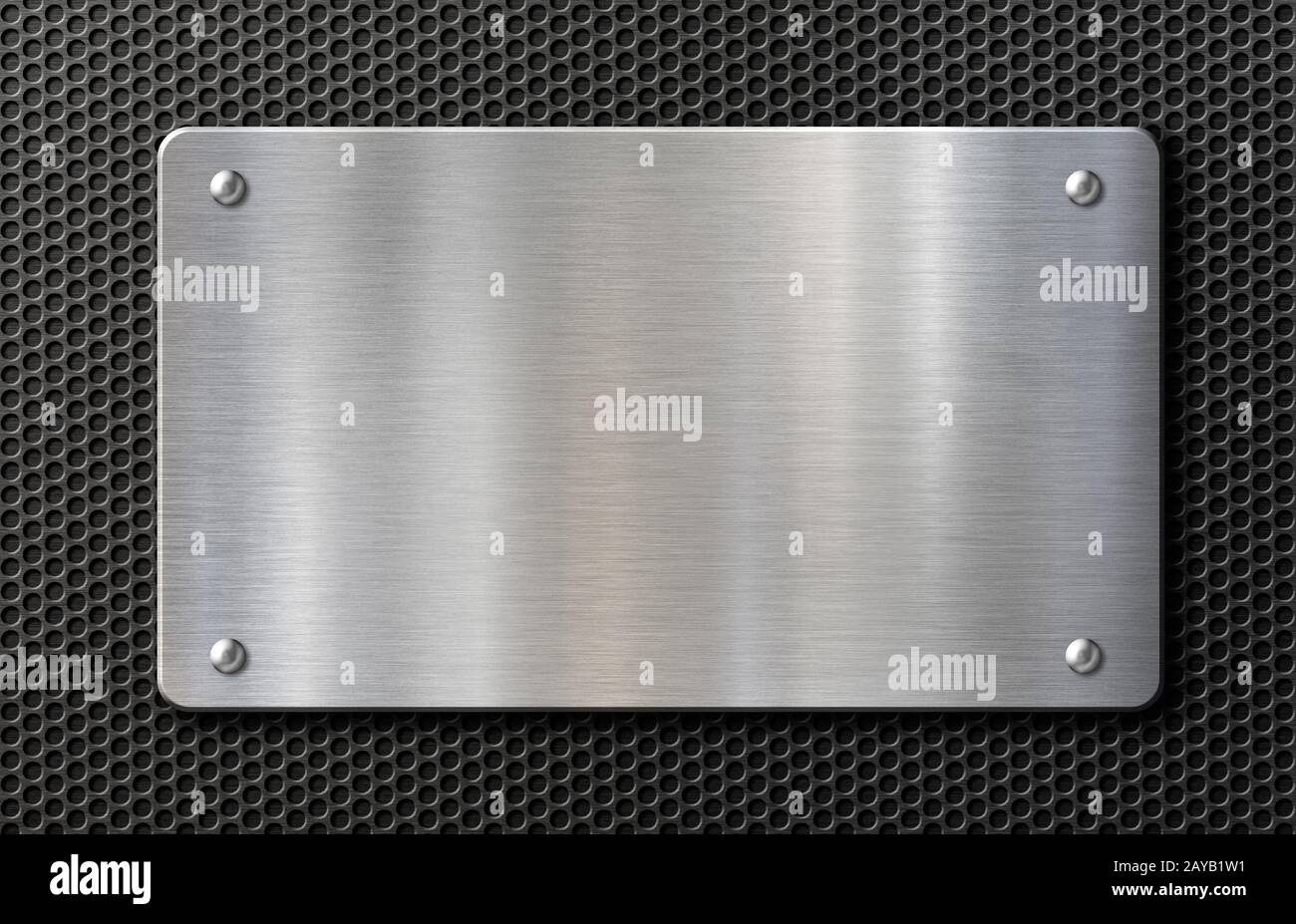 piastra metallica con rivetti su griglia nera sfondo 3d illustrazione Foto Stock