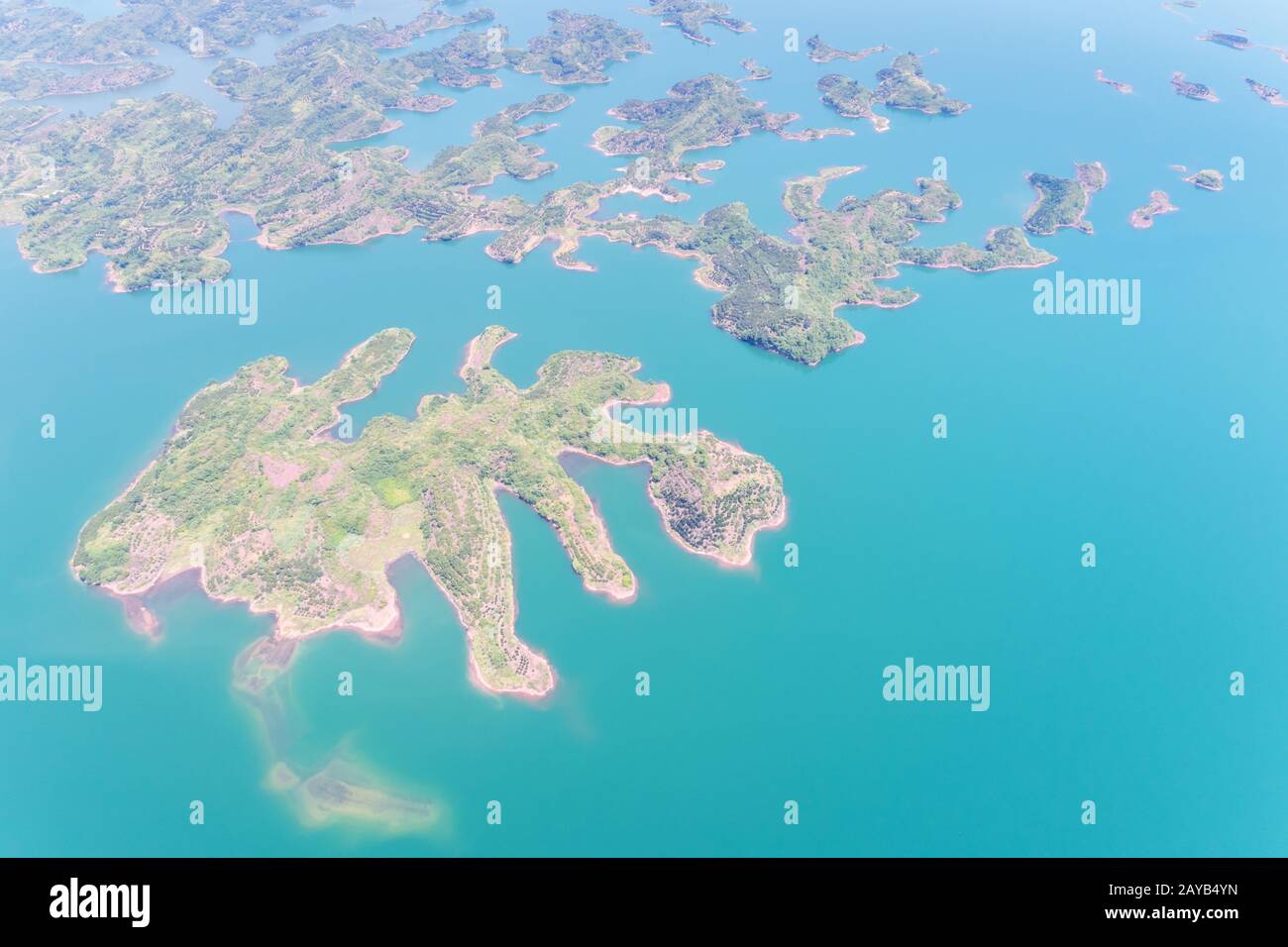vista aerea del lago delle migliaia di isole di hangzhou Foto Stock