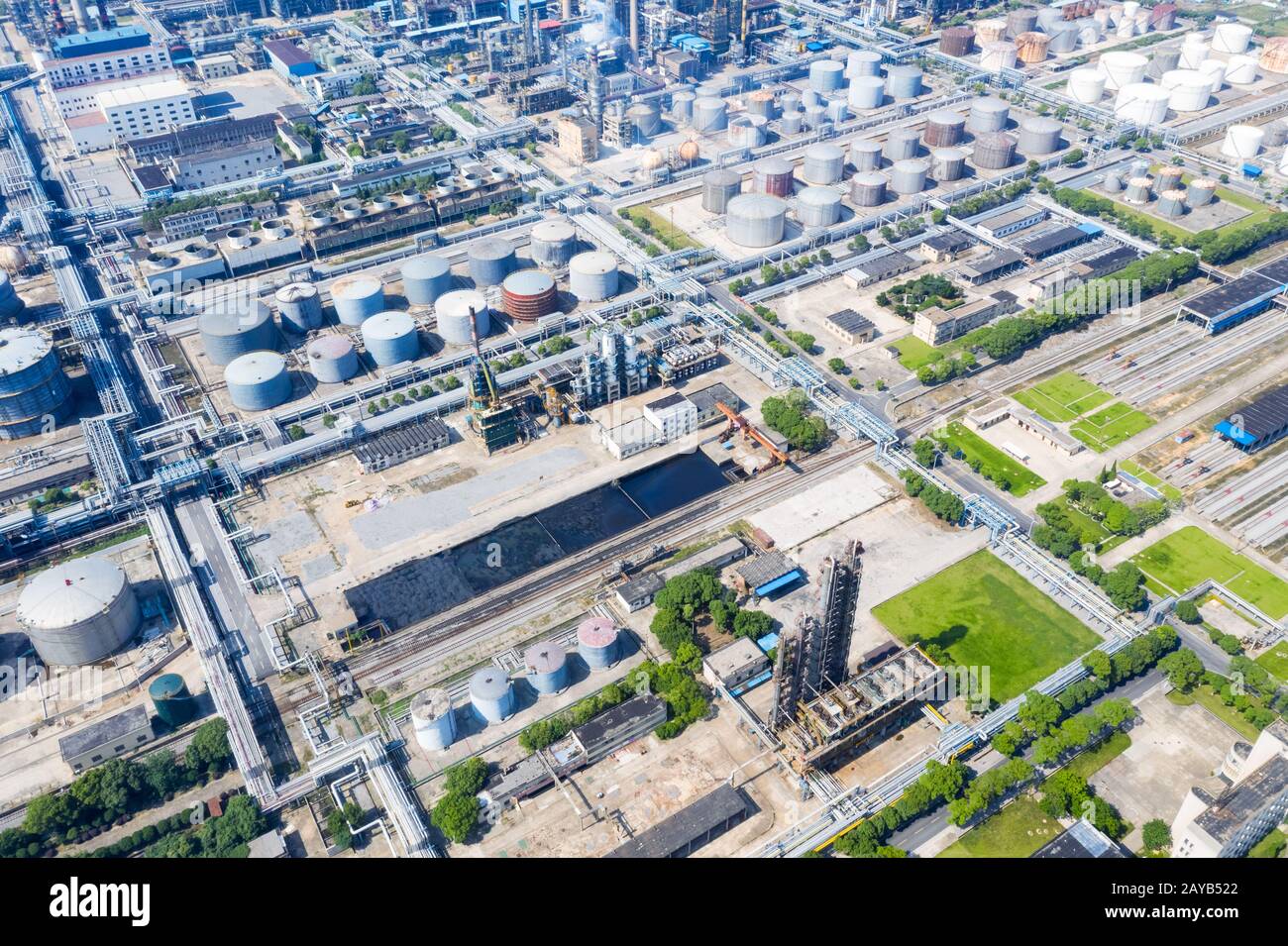 vista aerea dell'area degli impianti petrolchimici Foto Stock