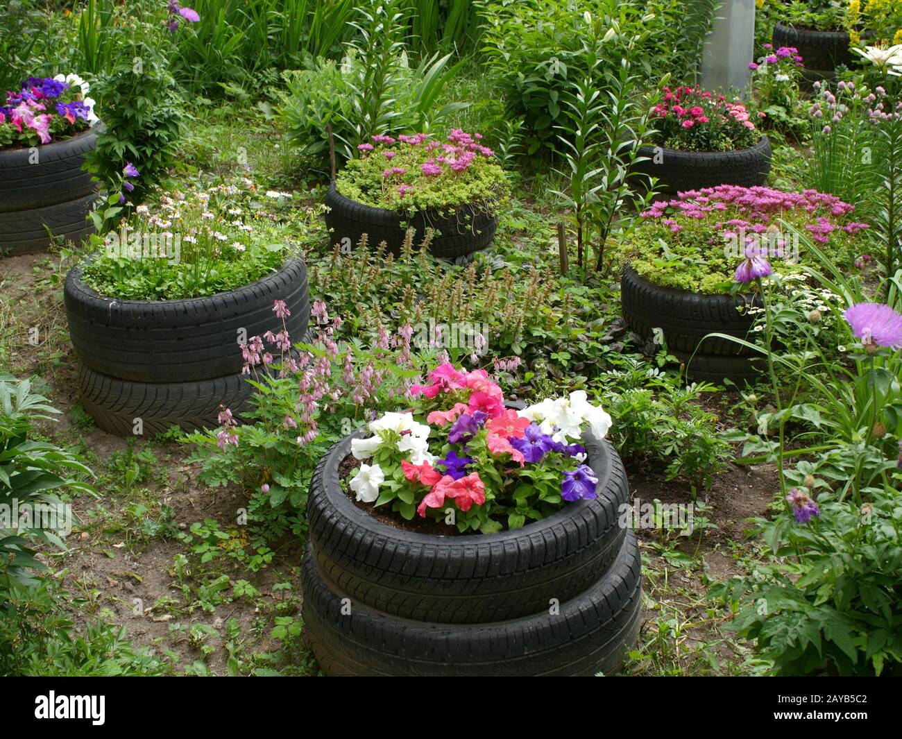 piccolo giardino con aiuole Foto Stock