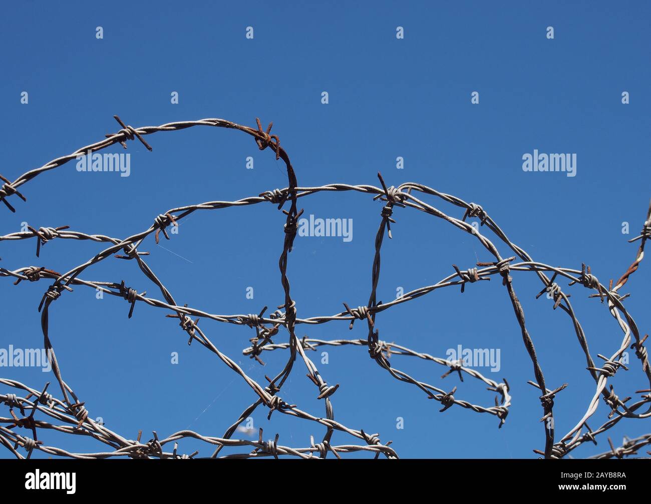 filo intrecciato e appuntito intrecciato contro un cielo blu Foto Stock