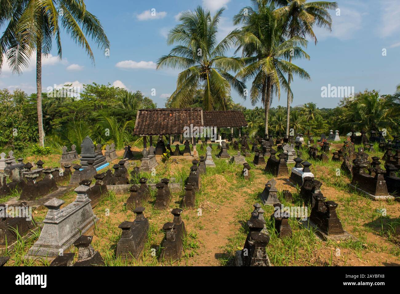 Un cimitero vicino alle risaie sull'isola Java in Indonesia. Foto Stock
