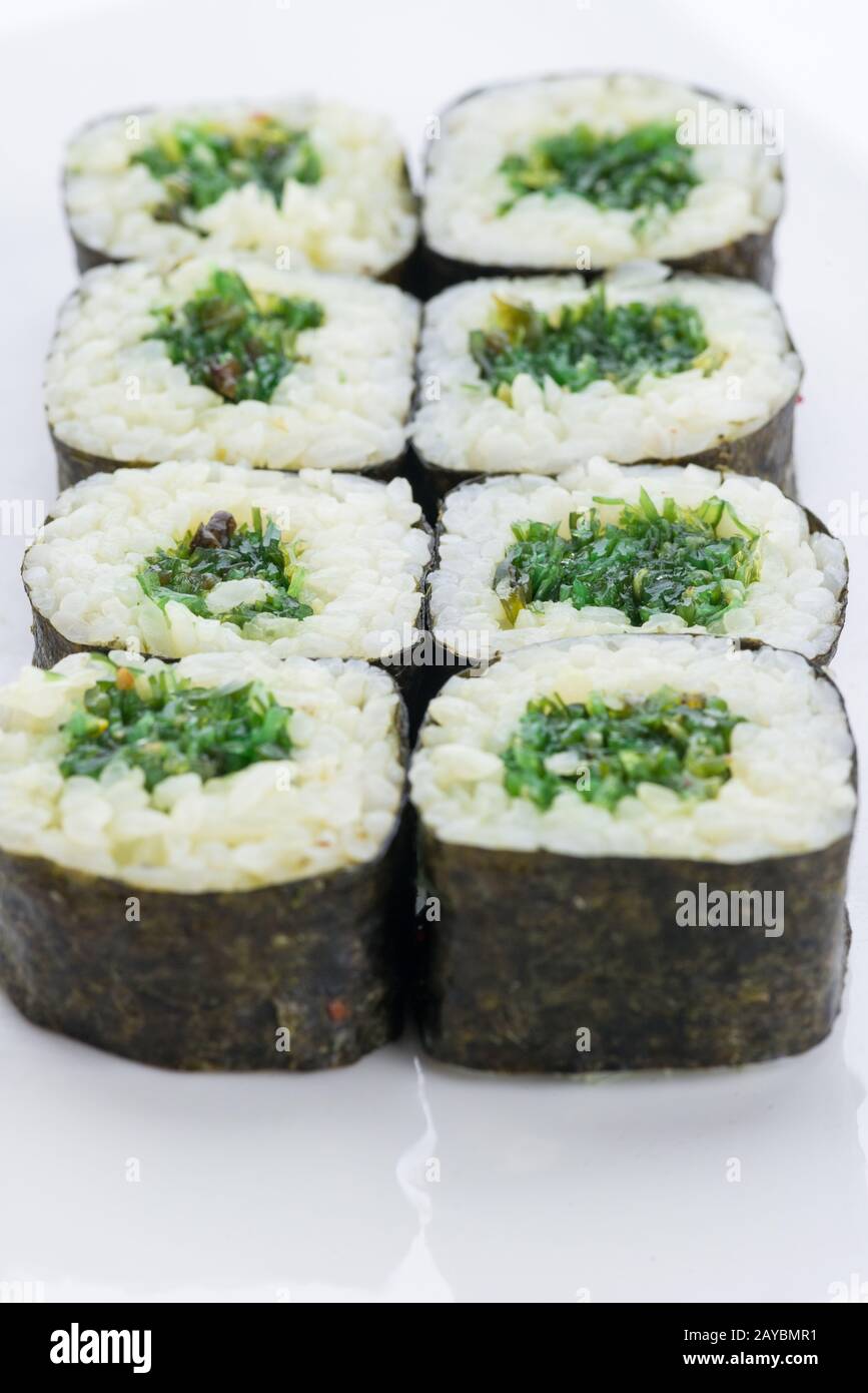 Il cibo giapponese, ristorante sushi gunkan maki roll piatto o vassoio impostato. Set di Sushi e composizione Foto Stock