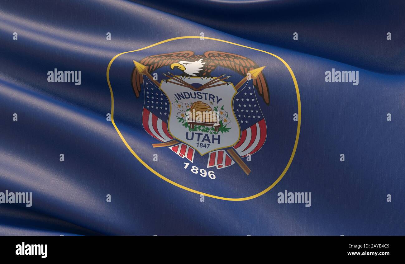 Close-up ad alta risoluzione Bandiera dello Utah - Stati Uniti d'America bandiere collezione. Illustrazione 3D. Foto Stock