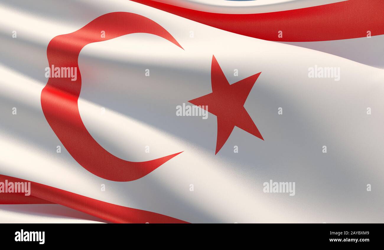 Alta risoluzione di close-up Bandiera di Cipro del Nord. 3D'illustrazione. Foto Stock