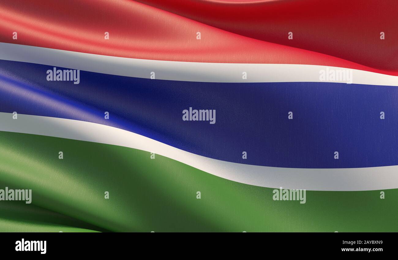 Alta risoluzione di close-up bandiera del Gambia. 3D'illustrazione. Foto Stock