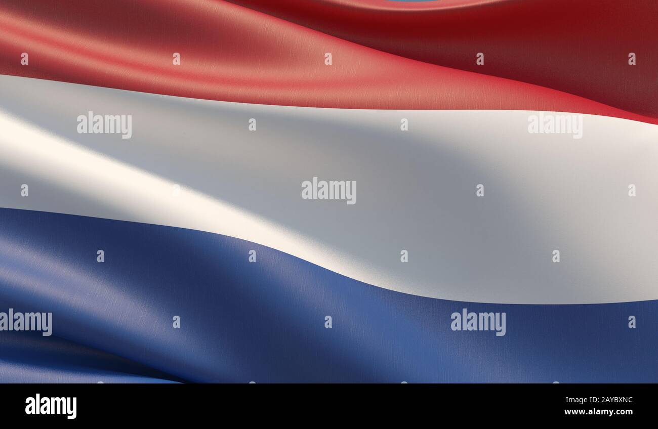 Alta risoluzione di close-up bandiera dei Paesi Bassi. 3D'illustrazione. Foto Stock