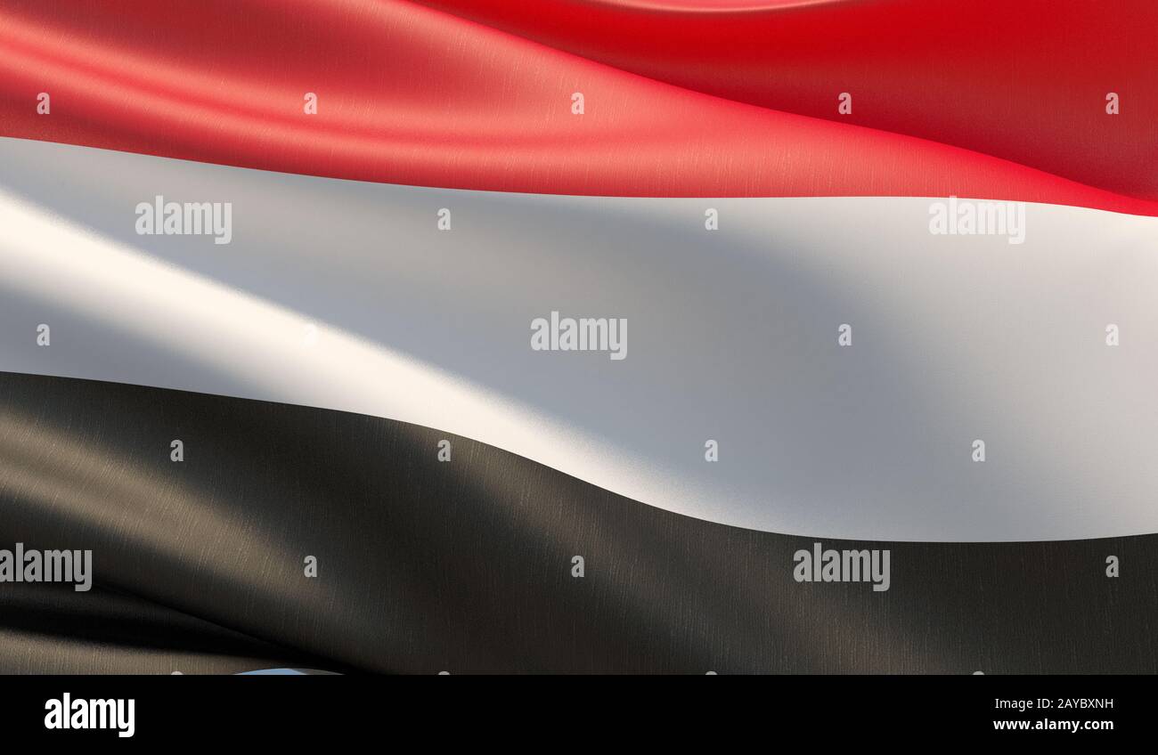 Alta risoluzione di close-up bandiera dello Yemen. 3D'illustrazione. Foto Stock