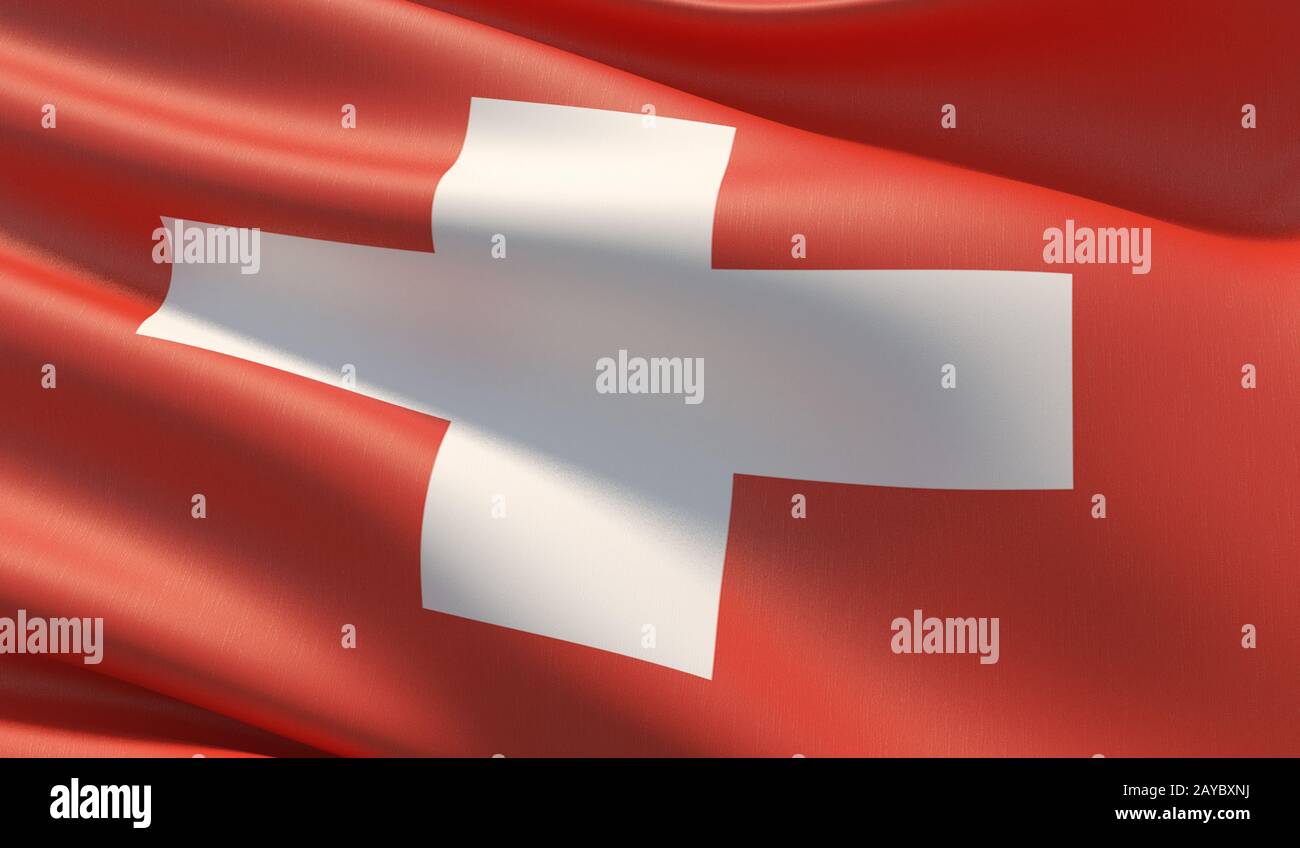 Alta risoluzione di close-up Bandiera della Svizzera. 3D'illustrazione. Foto Stock