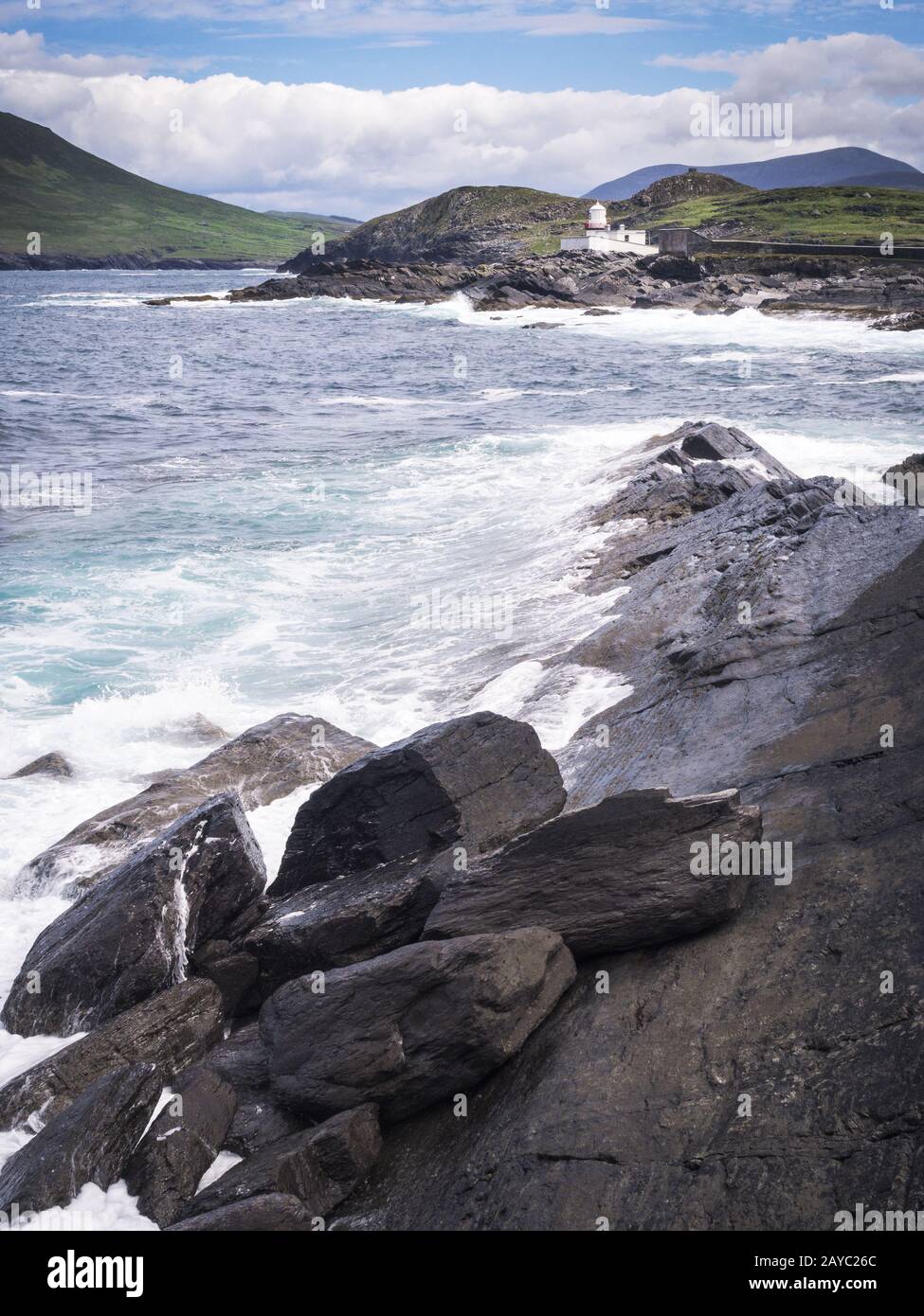 Faro di Valentia a cromwell Point sull'isola di valentia in irlanda Foto Stock