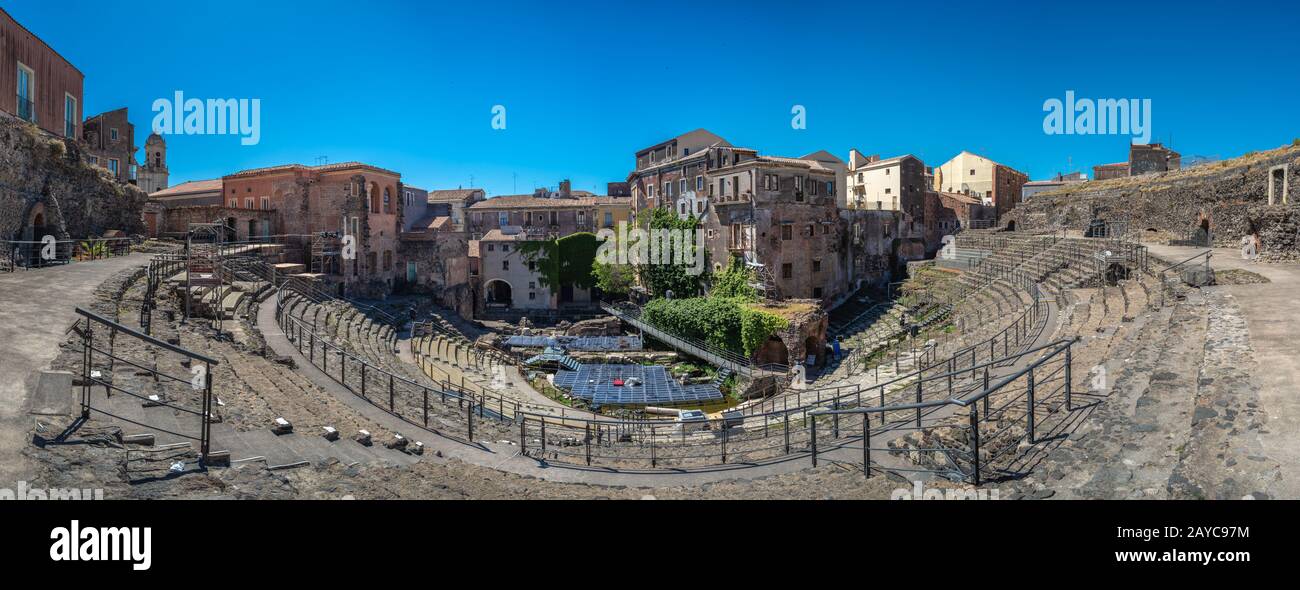 Teatro romano di Catania in Sicilia, Italia Foto Stock