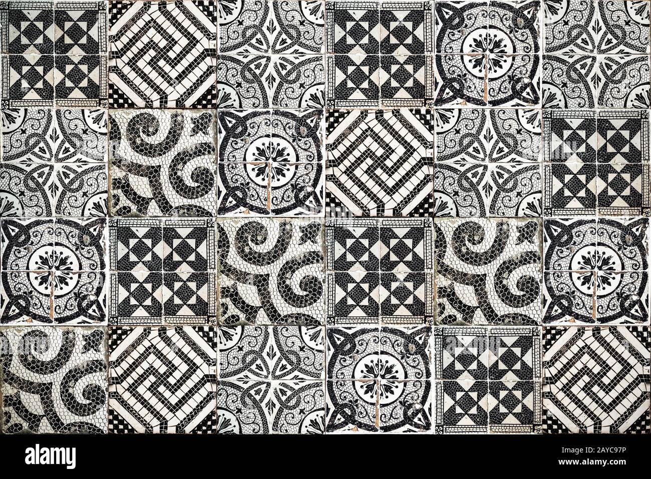 Sullo sfondo di un annata di piastrelle di ceramica Foto Stock