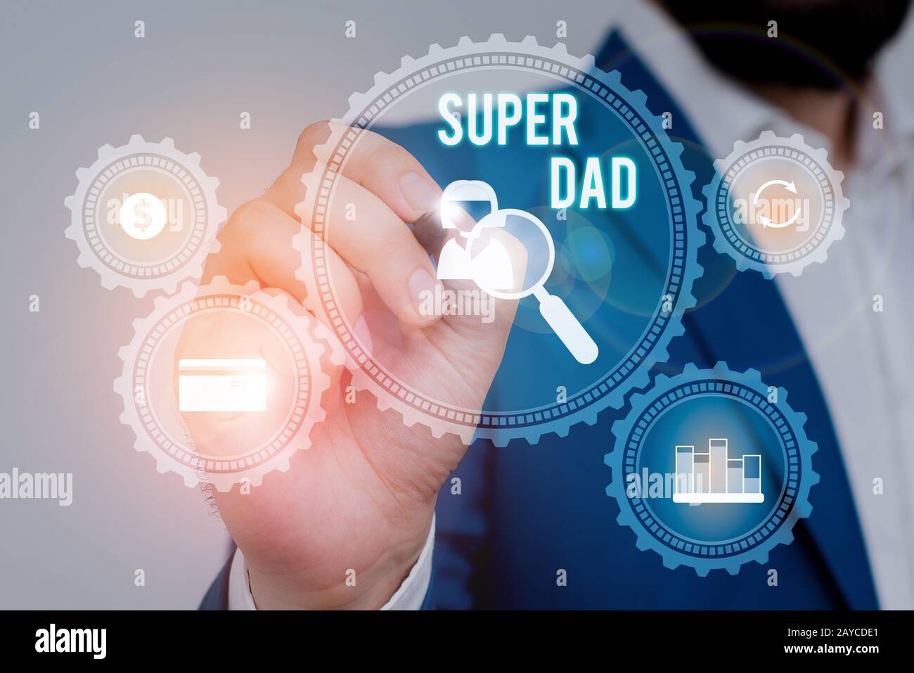 Segno di testo che mostra Super papà. Foto concettuale Bambini idolo e super eroe un'ispirazione per guardare a maschile abbigliamento formale umano Foto Stock