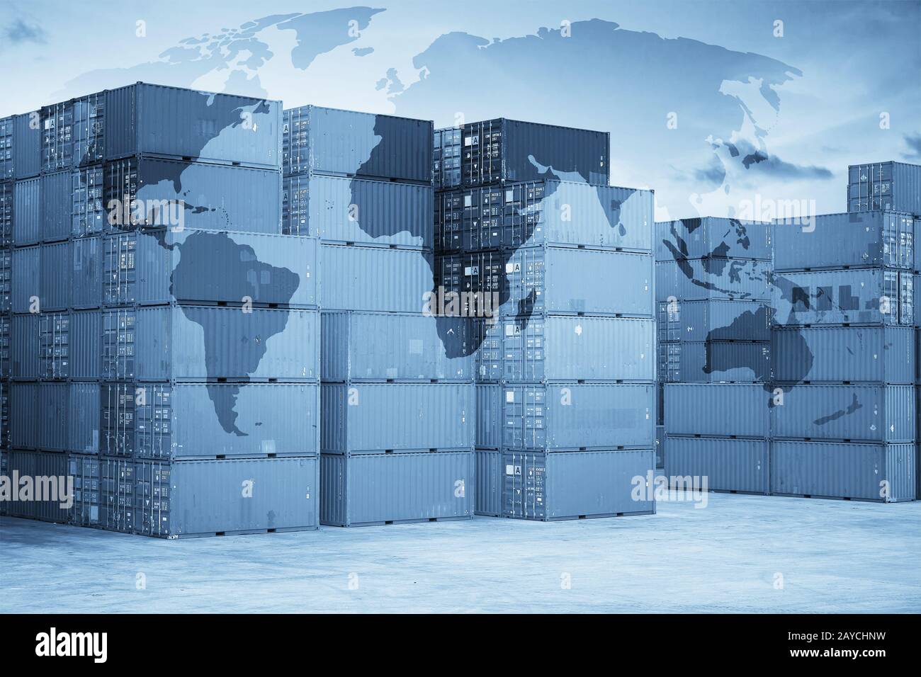 Mappa logistica globale di partenariato il collegamento del contenitore merci nave per la logistica Import Export sfondo Foto Stock