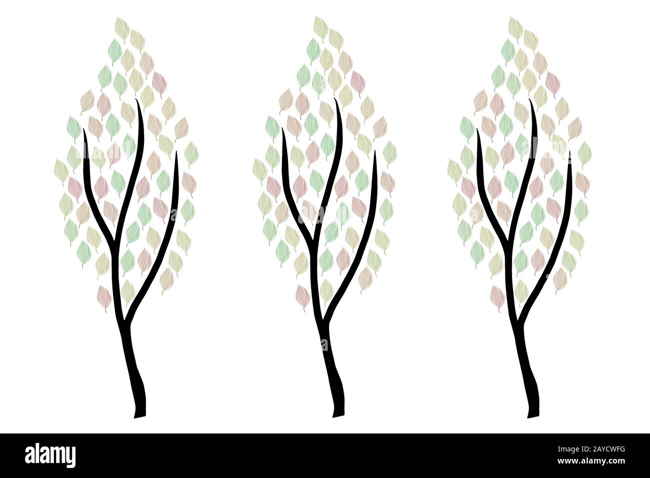 moderna illustrazione minimalista di tre alberi in colori autunnali Foto Stock