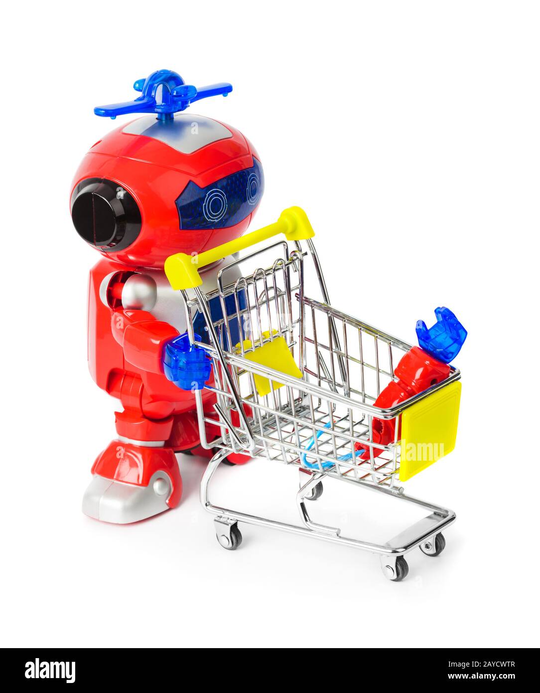 Robot giocattolo e il carrello con una mano Foto Stock