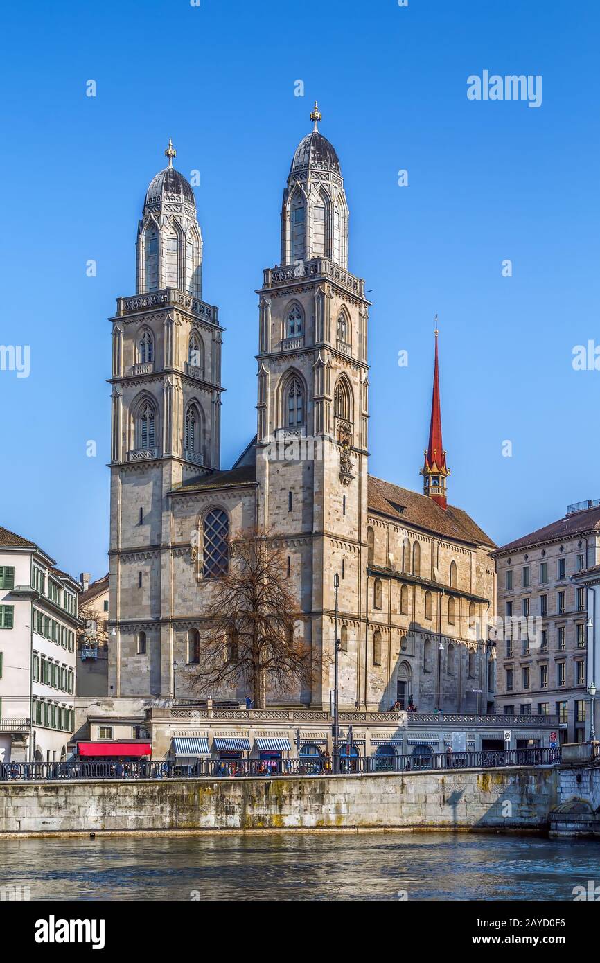 Grossmunster chiesa, Zurigo Foto Stock