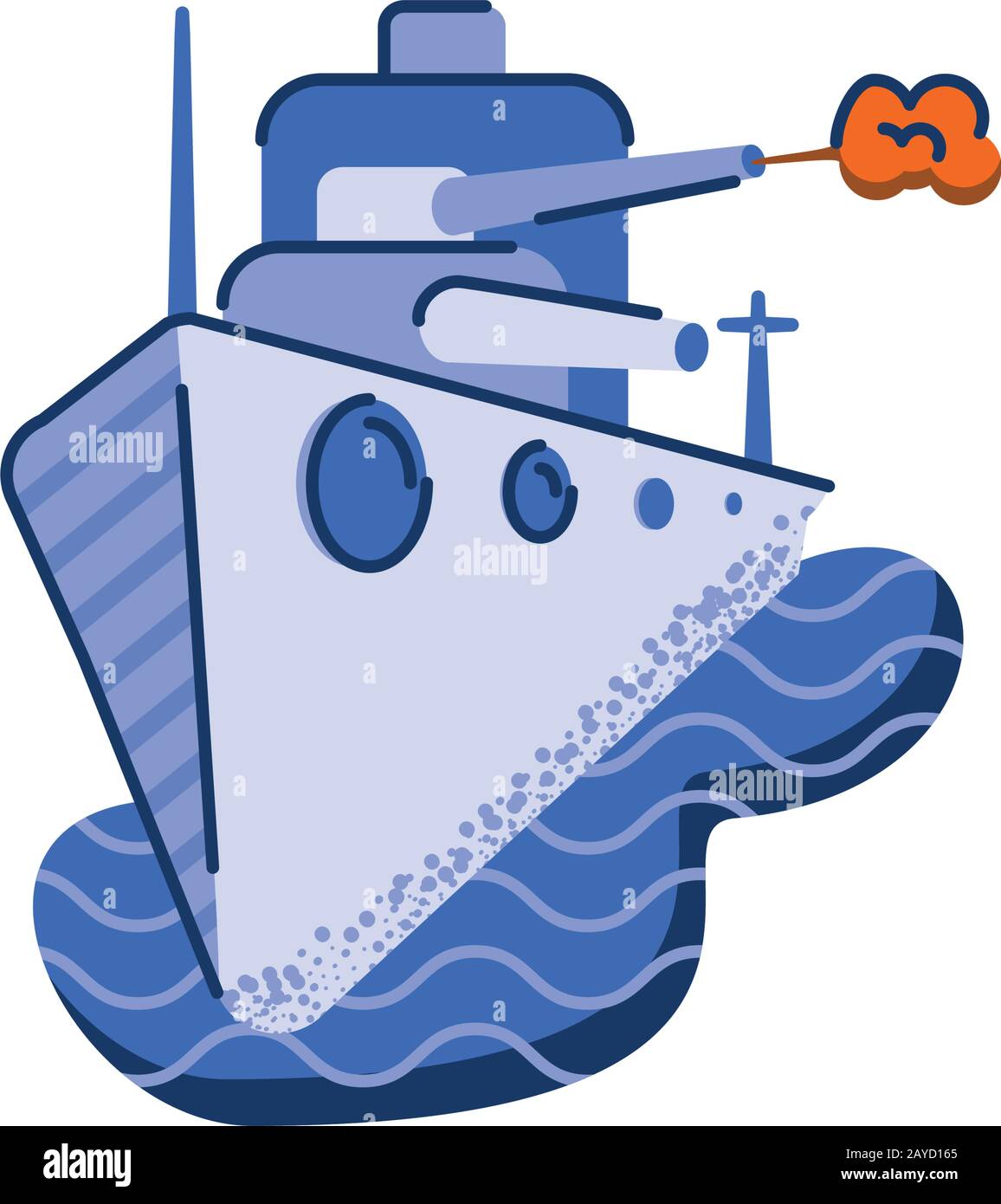 icona della nave da guerra su sfondo bianco, design piatto e colorato, illustrazione vettoriale Illustrazione Vettoriale