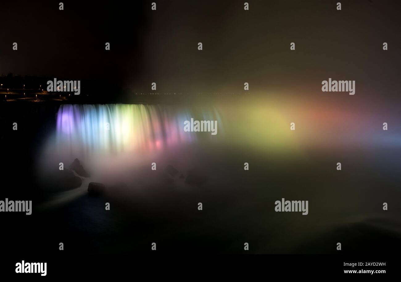 Foto notturna delle Cascate del Niagara Foto Stock