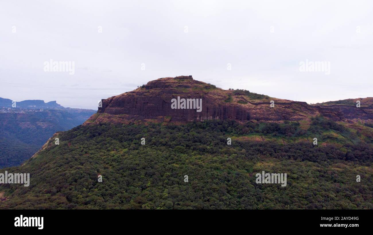 Foto aerea di Shrivardhan Fort, Rajmachi, Maharashtra, India Foto Stock