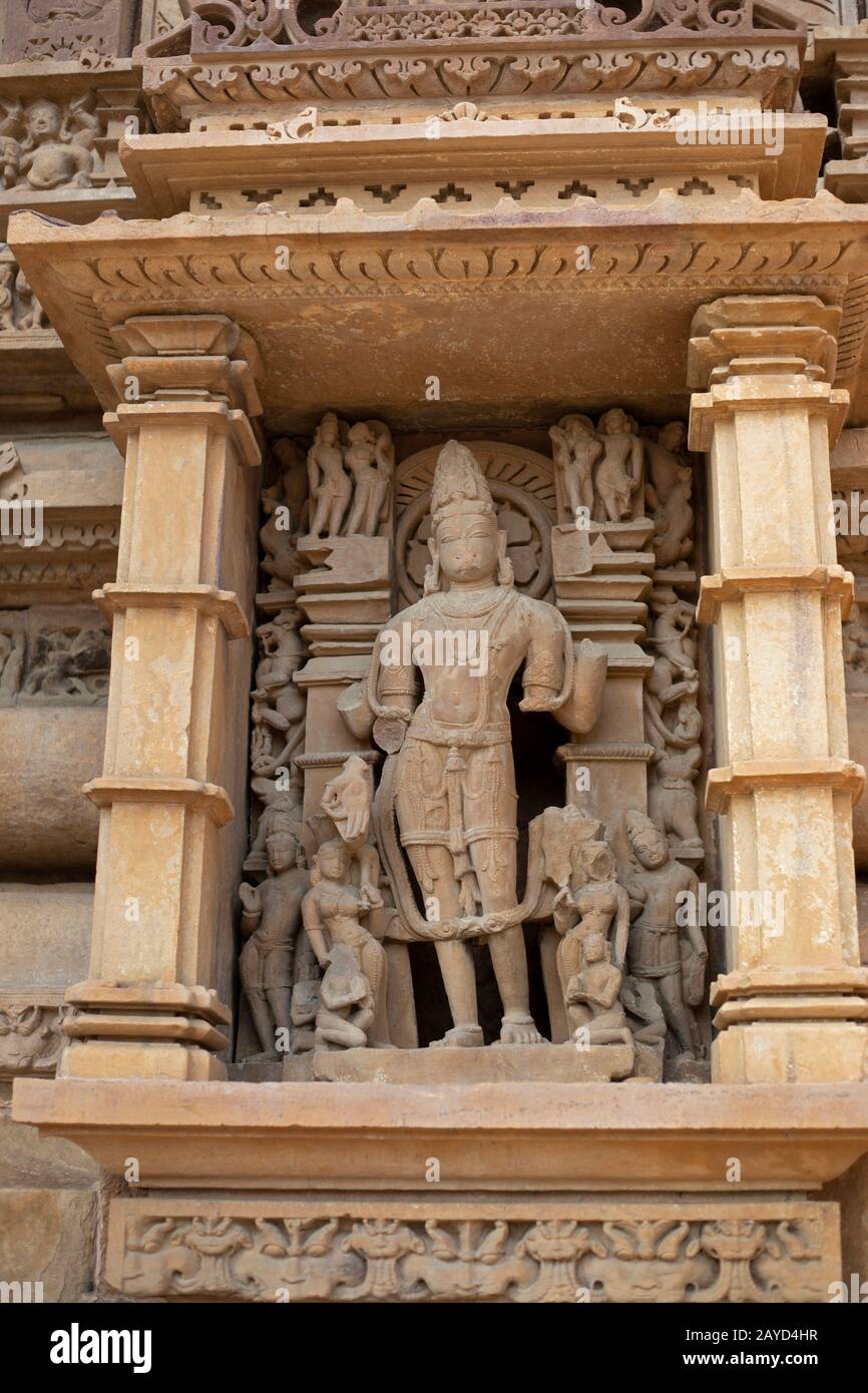 Lord Vishnu Scultura, Khajuraho, Madhya Pradesh, India Foto Stock