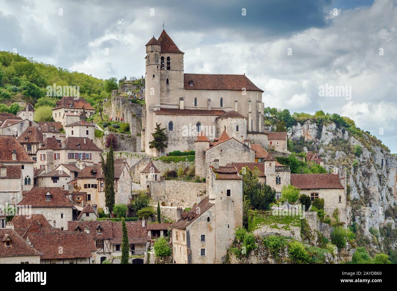 Vista di Saint-Cirq-Lapopie, Francia Foto Stock
